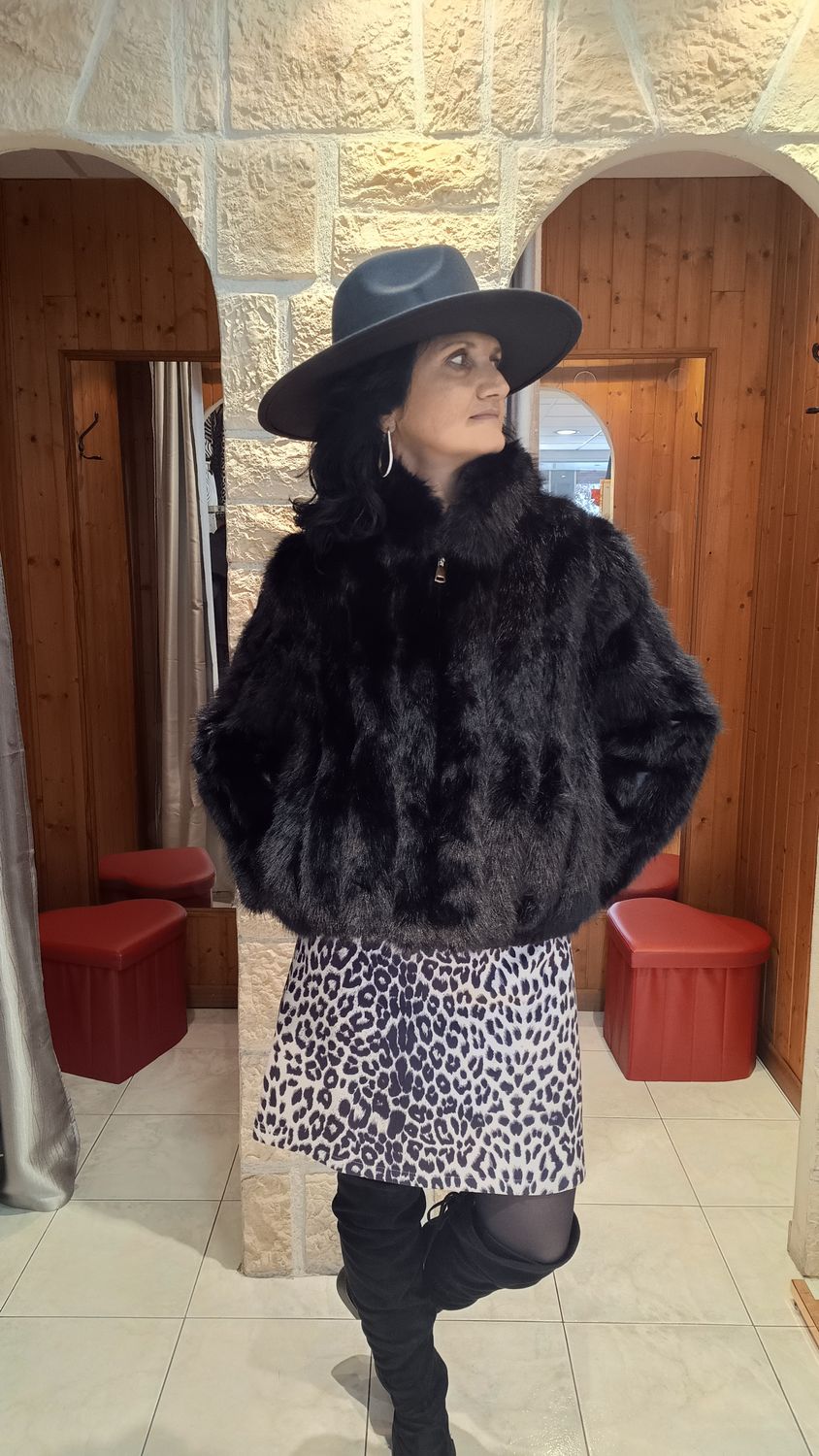 Veste fourrure synthétique noir 