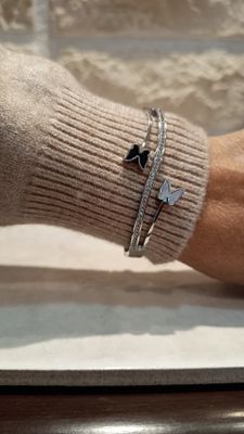 Bracelet Papillons duo strass argenté 