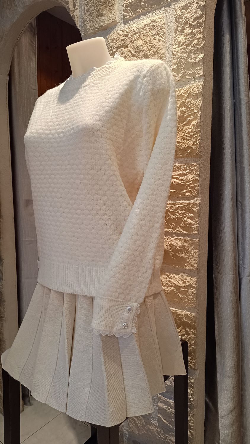 Pull douillet dentelle écru 