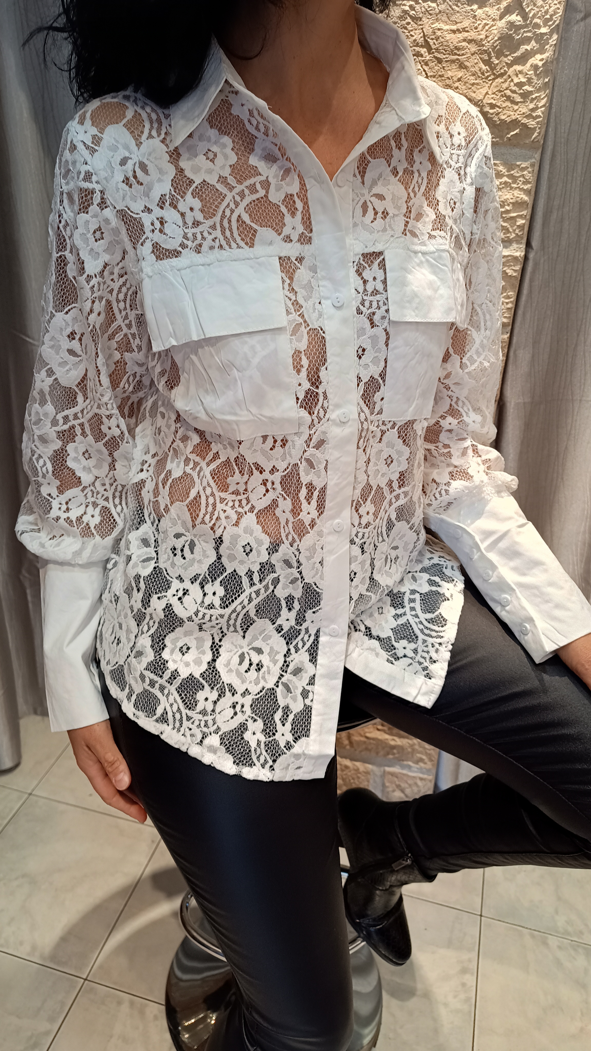 Chemise dentelle Battito blanc