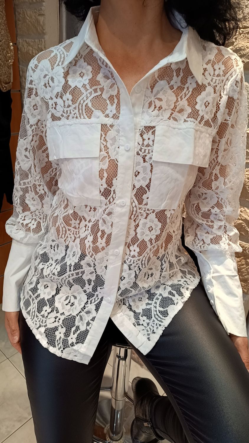 Chemise dentelle Battito blanc
