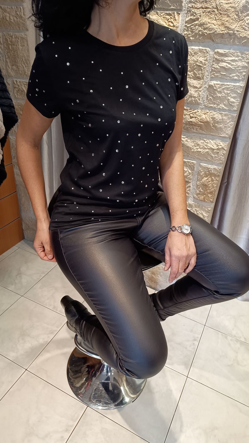 T-shirt strass noir