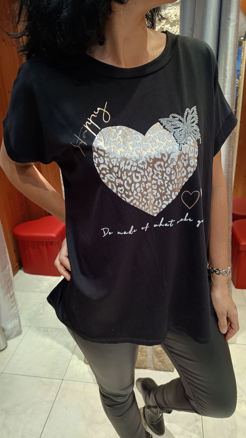 T-shirt Coeur Papillon noir