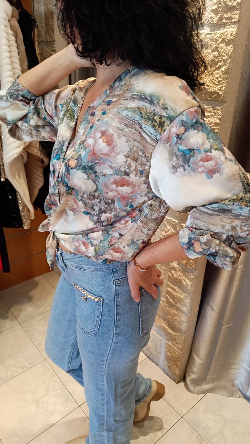 Blouse imprimé fleuri beige 
