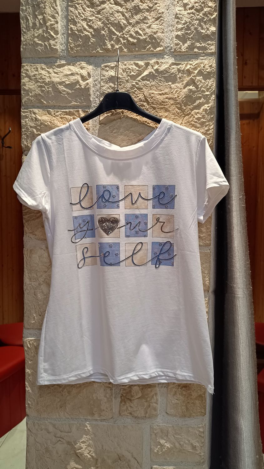 T-shirt Petits carrés bleu ciel 