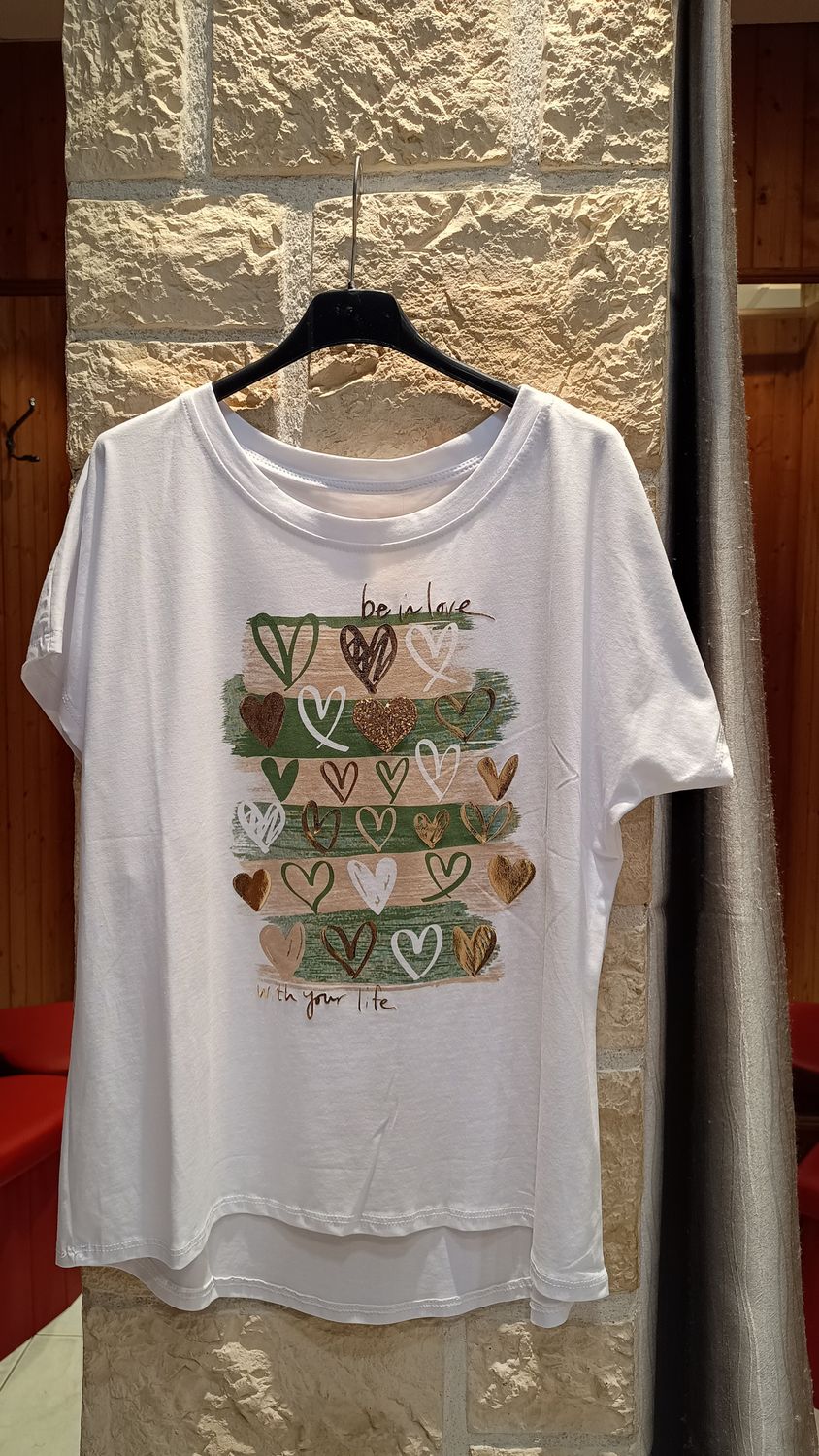 T-shirt Petits coeurs kaki