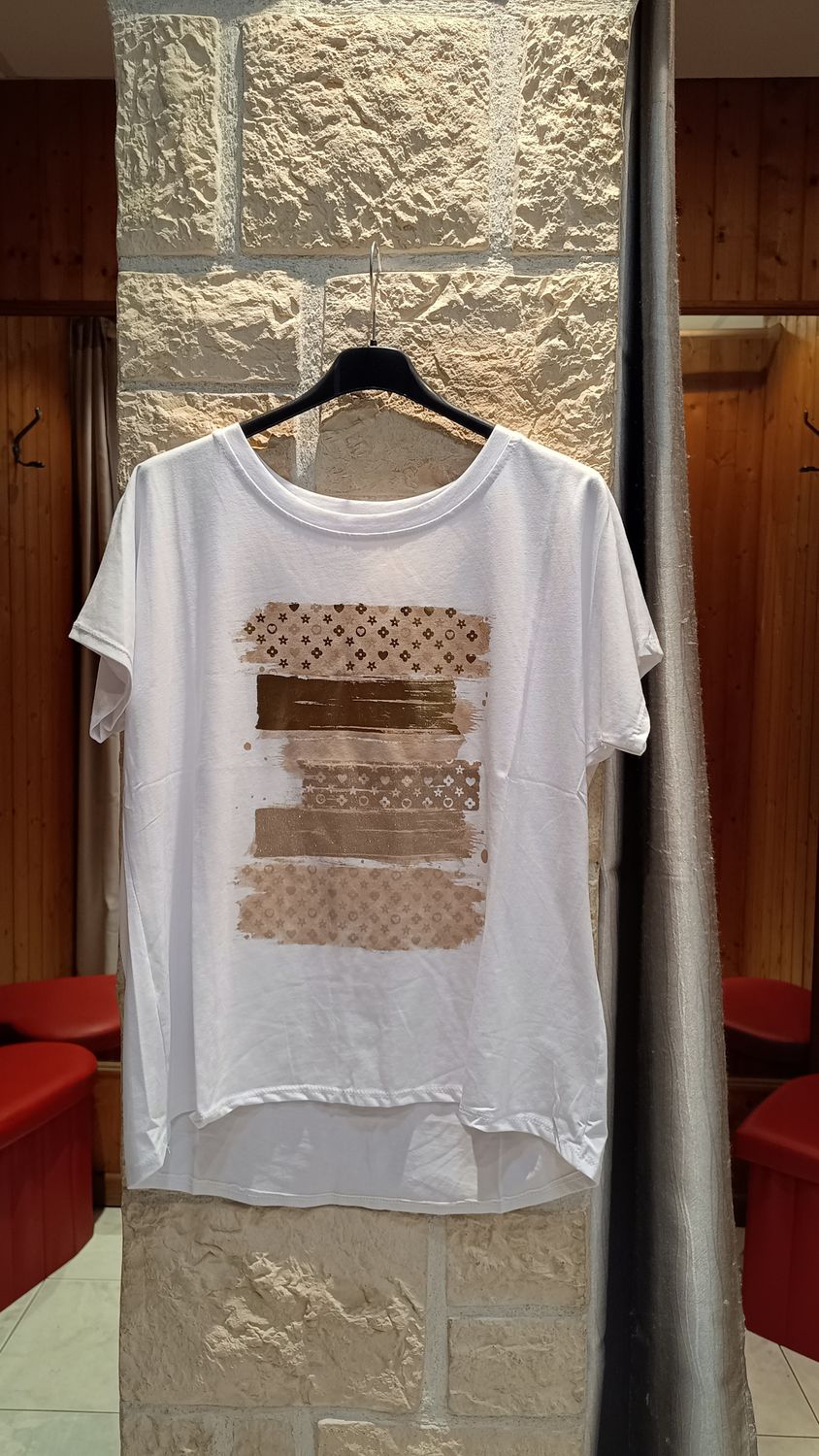 T-shirt Bandes beige oversize 
