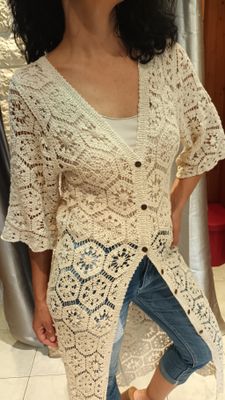 Kimono long crochet beige 