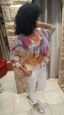 Maille ajourée imprimé fleurs 