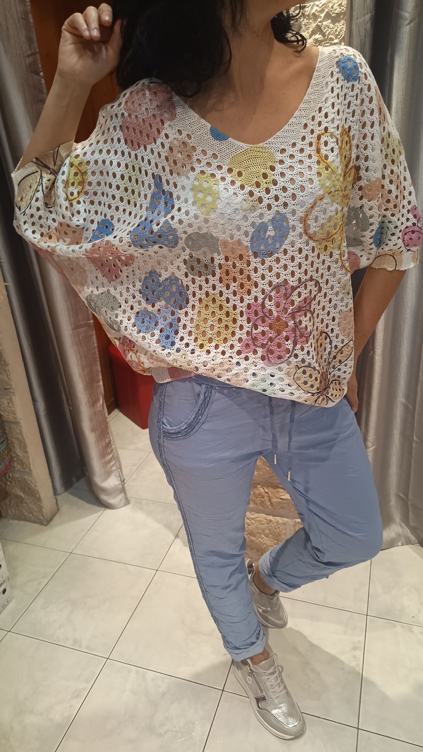 Maille ajourée imprimé pastel