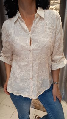 Chemise brodée Boho-chic beige