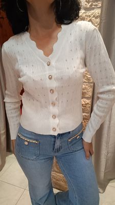 Cardigan boutons Bijou blanc 