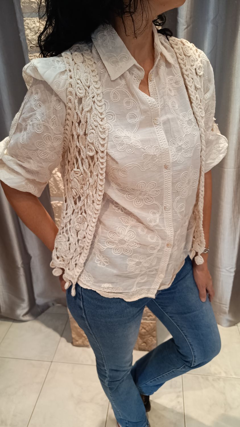 Gilet macramé beige