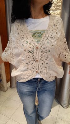 Gilet crochet oversize beige 
