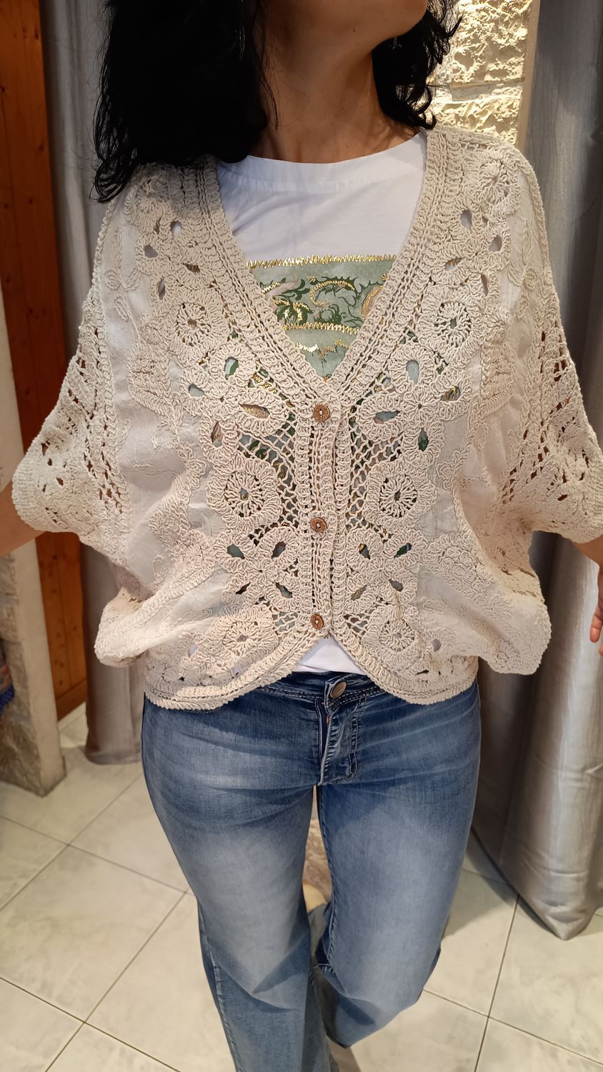 Gilet crochet oversize beige 