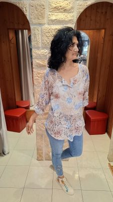 Tunique dentelle imprimé beige 