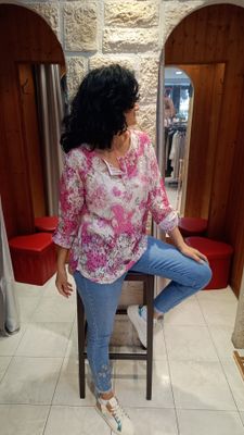 Tunique dentelle imprimé rose