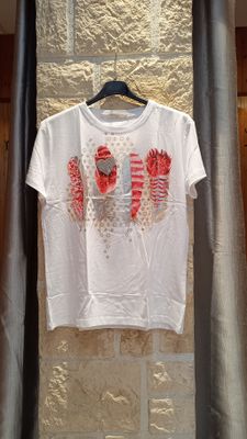 T-shirt Plumes blanc rouge 