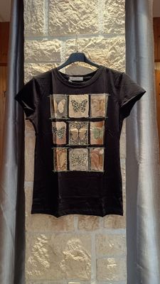 T-shirt Papillon noir doré 