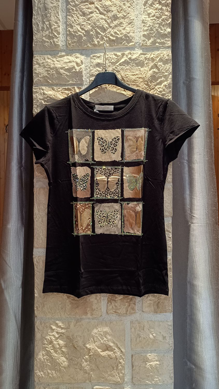T-shirt Papillon noir doré 