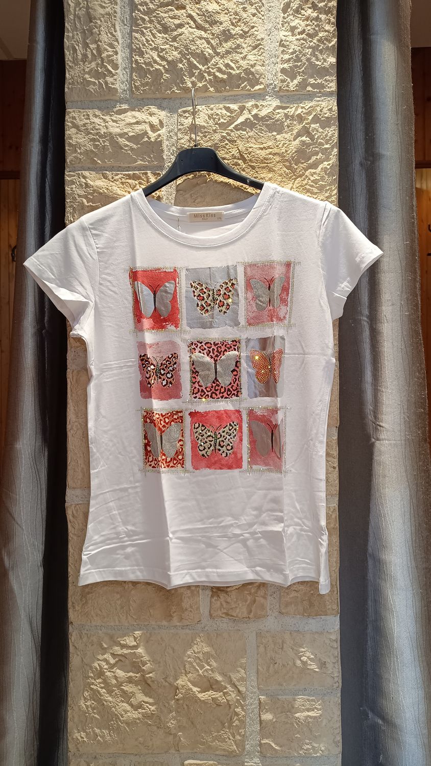 T-shirt Papillon blanc rouge 