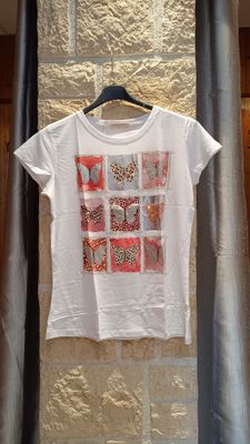 T-shirt Papillon blanc rouge 
