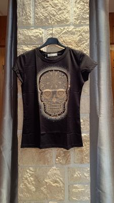T-shirt Tête de mort noir doré 