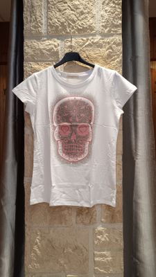 T-shirt Tête de mort rose