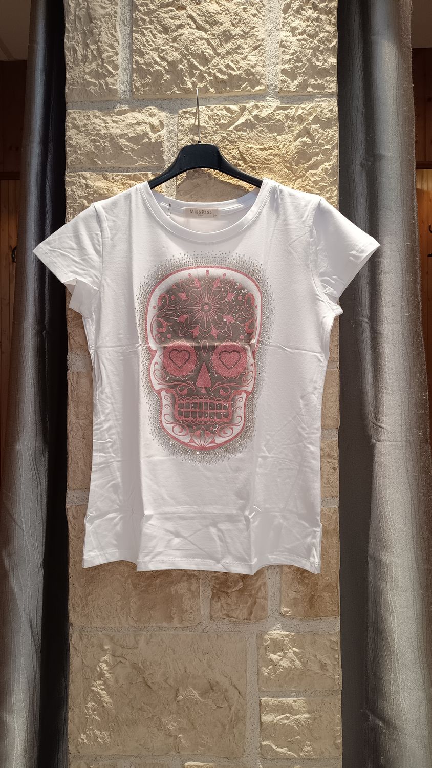 T-shirt Tête de mort rose
