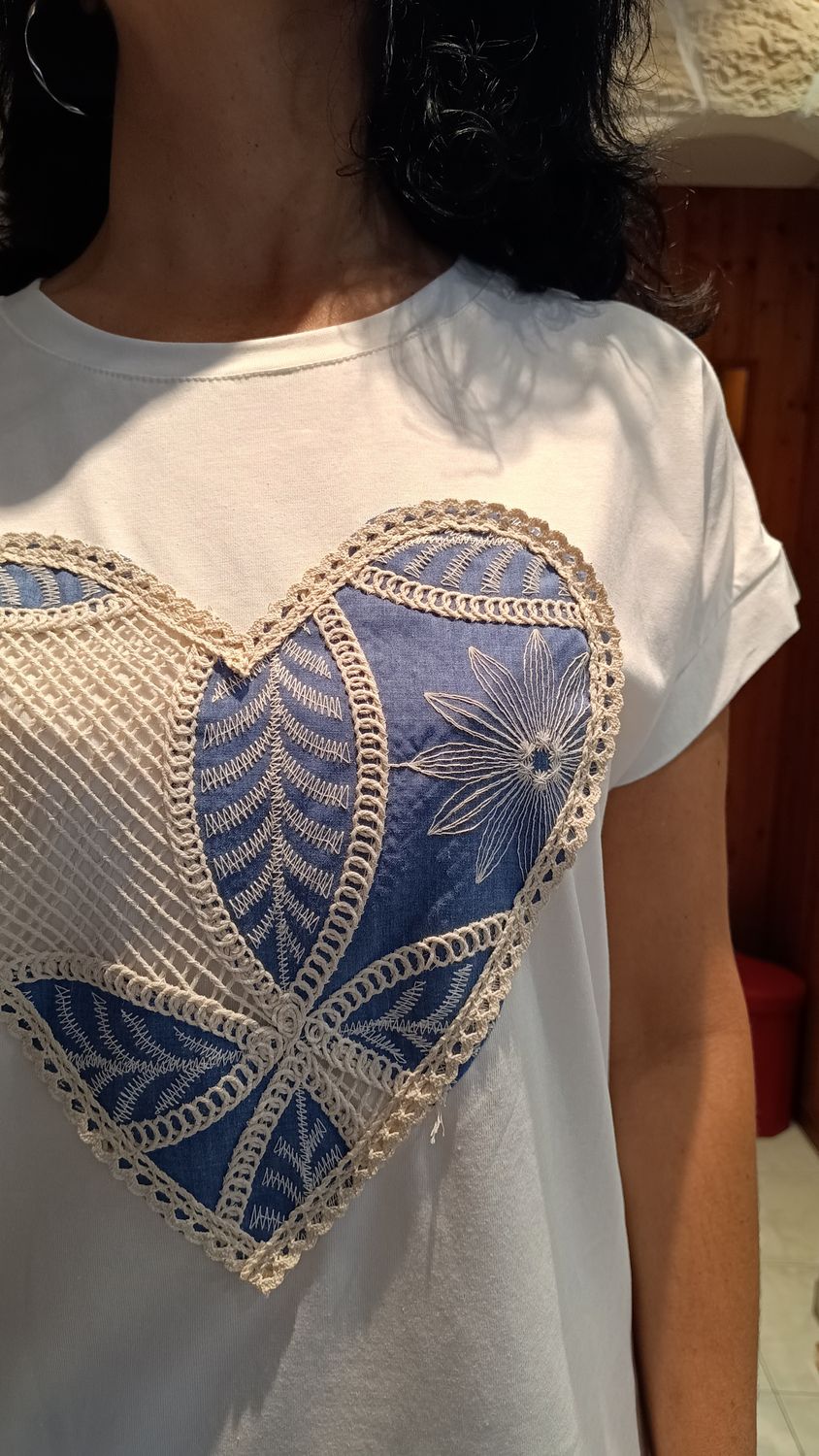 T-shirt Coeur Denim blanc 