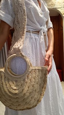 Sac panier Demi-lune écru 