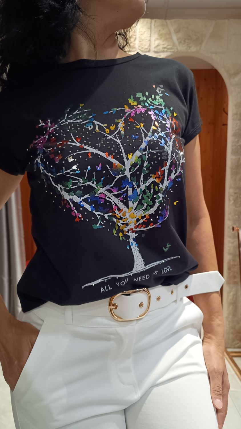 T-shirt Arbre coeur noir TU