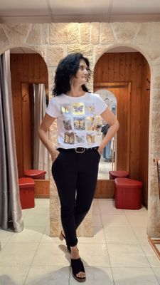 T-shirt Papillon blanc doré 