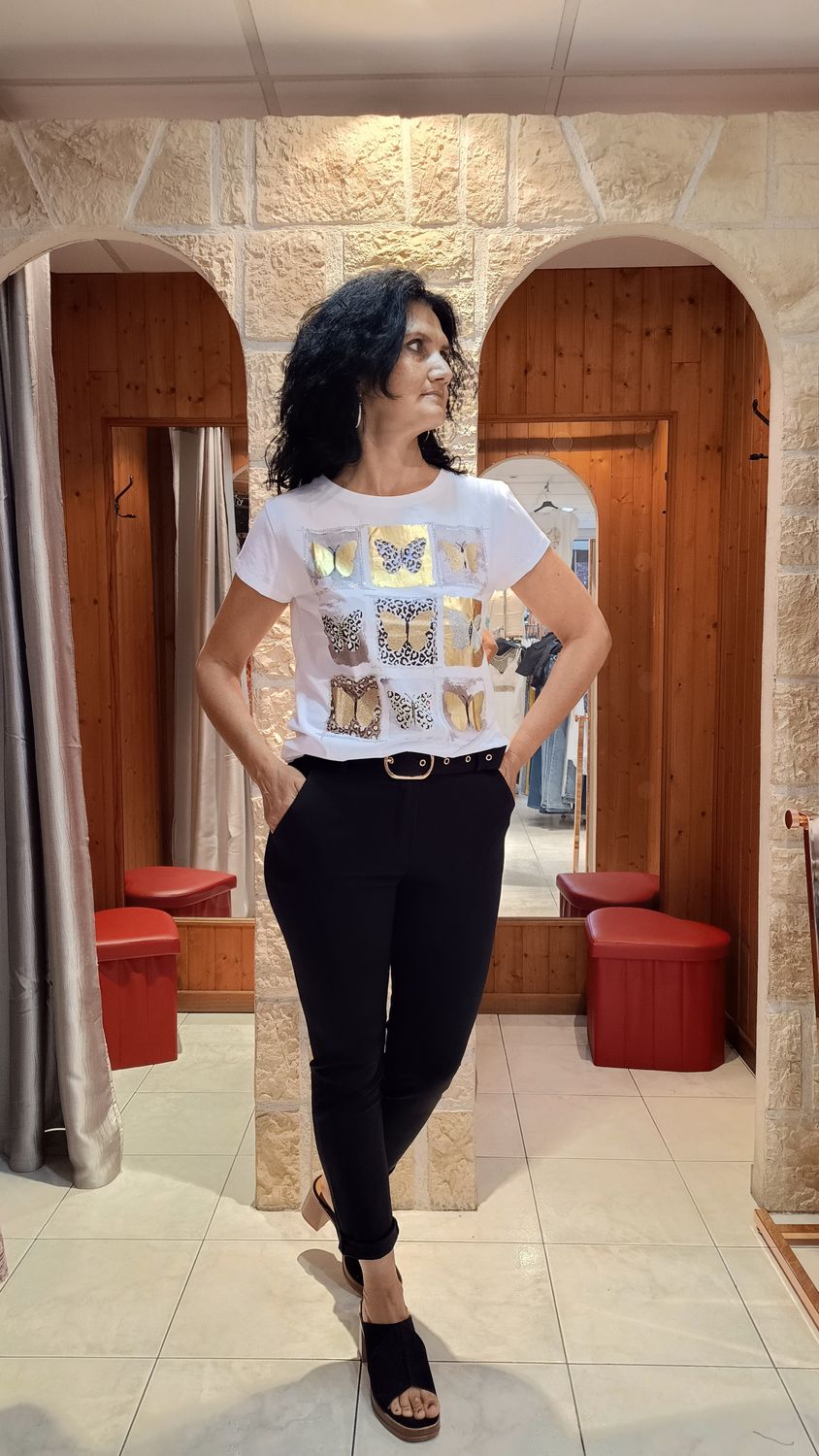 T-shirt Papillon blanc doré 