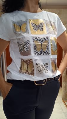 T-shirt Papillon blanc doré 