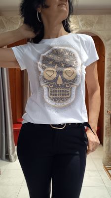 T-shirt Tête de mort beige 