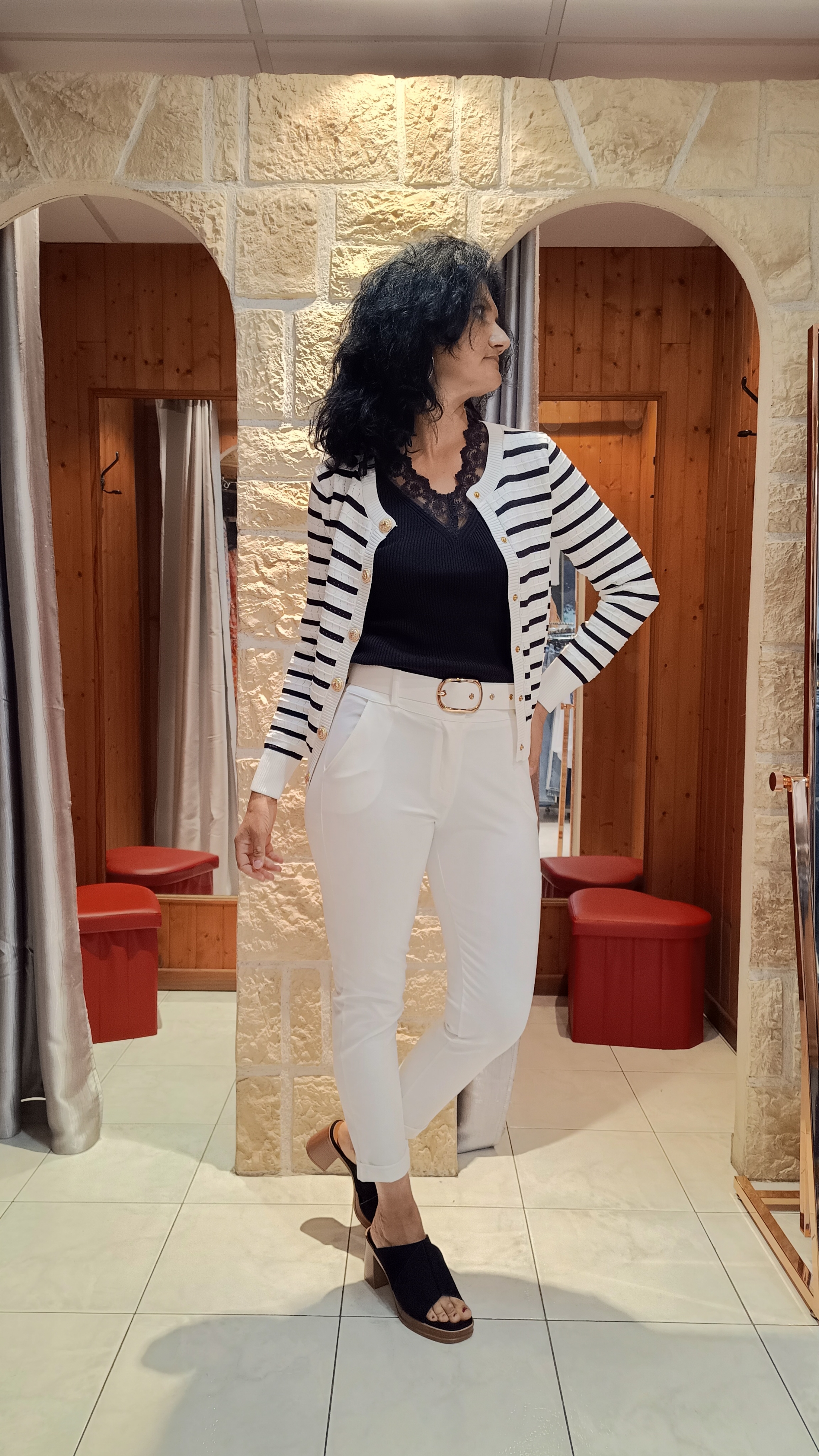Cardigan rayures blanc et noir