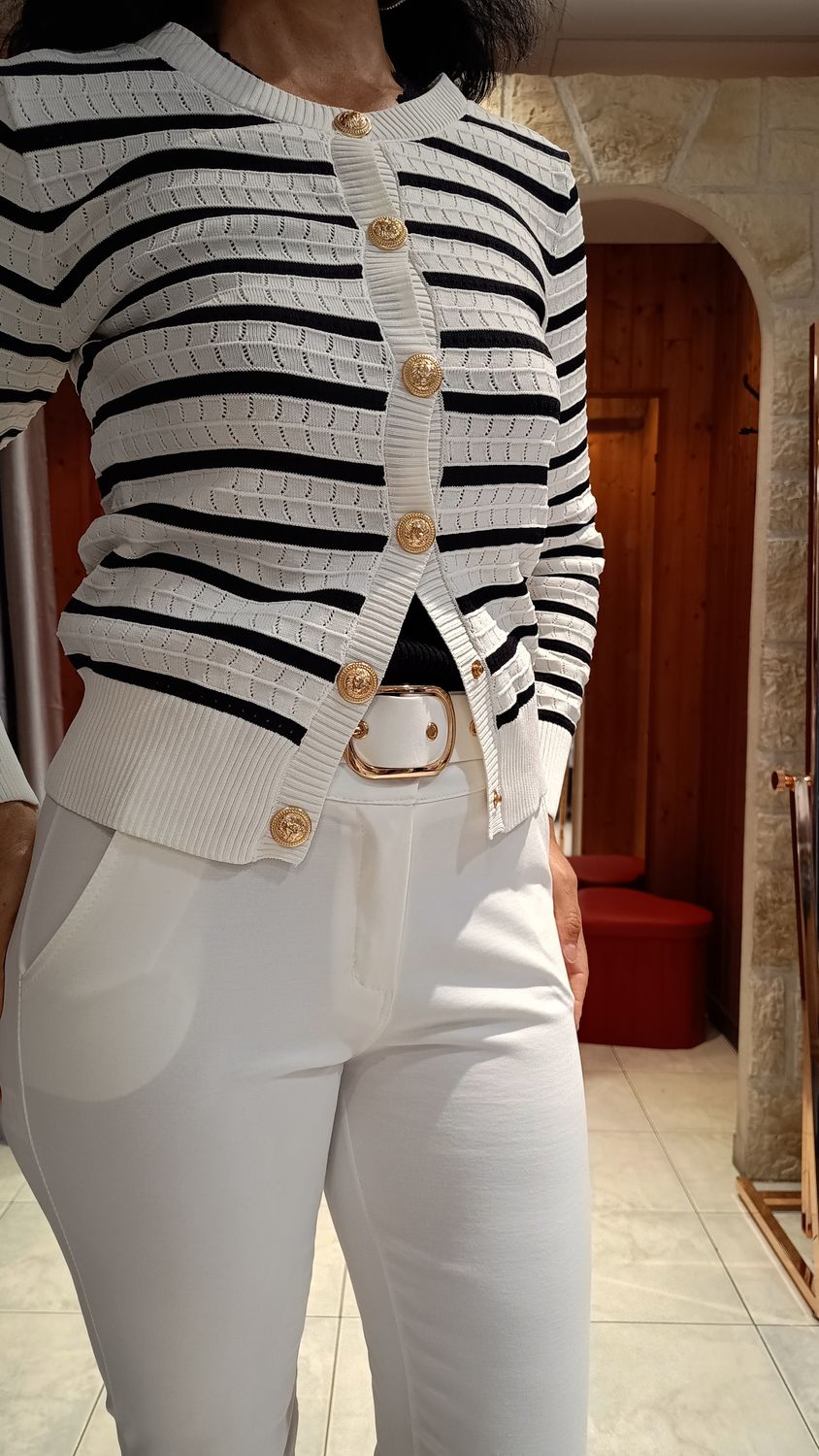 Cardigan rayures blanc et noir