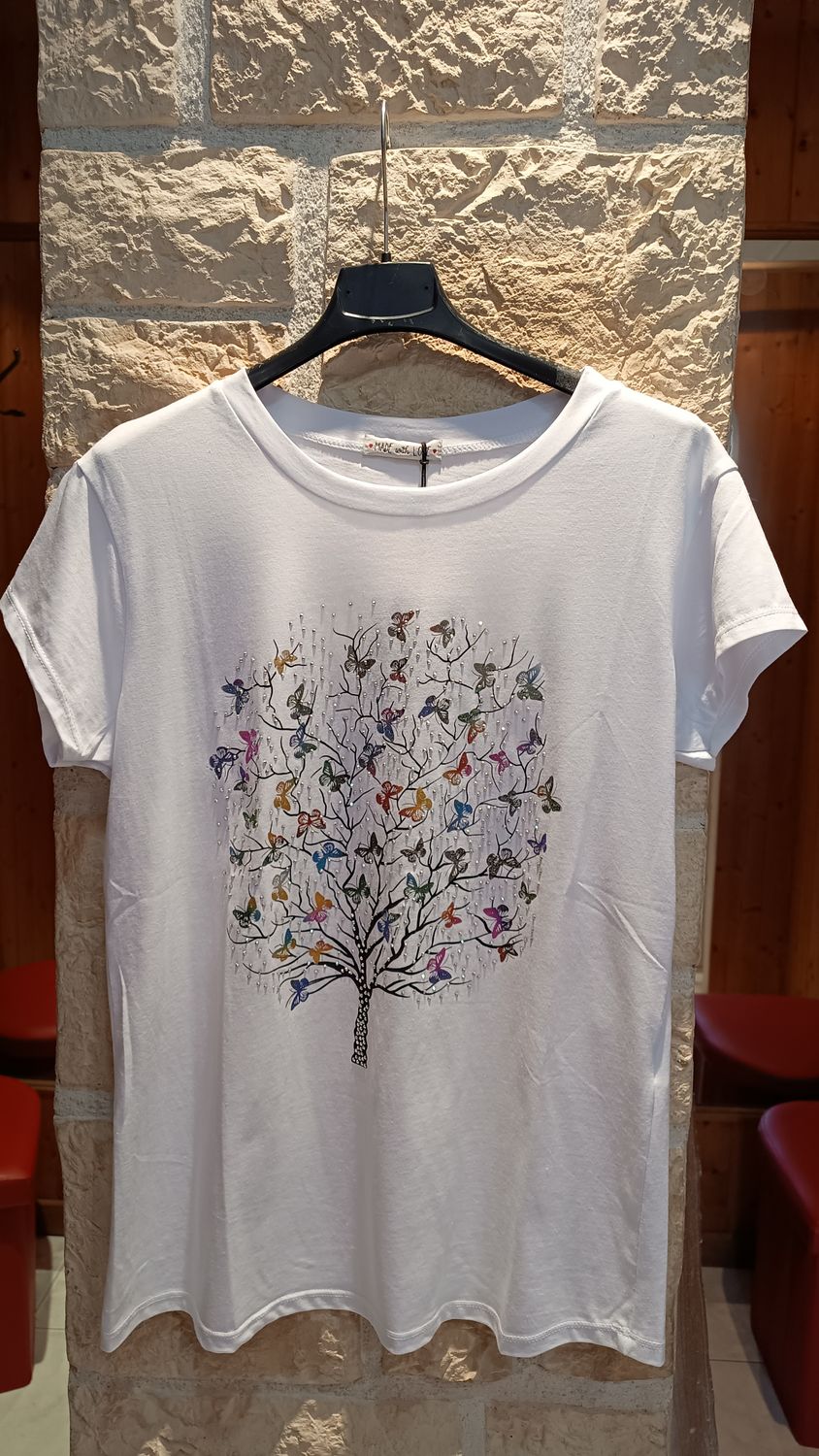 T-shirt Arbre Papillon blanc 
