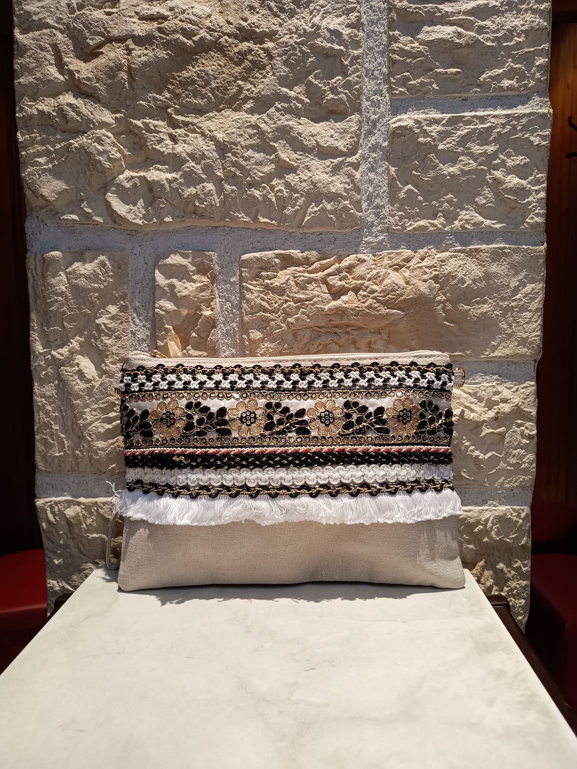 Pochette galon beige