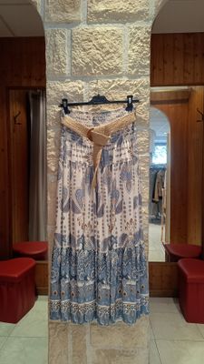 Jupe longue motifs bleu jean 