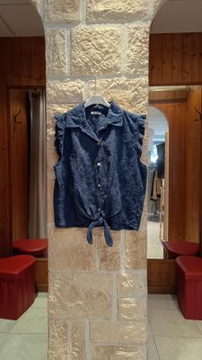 Chemisier sans manches noeud bleu marine 
