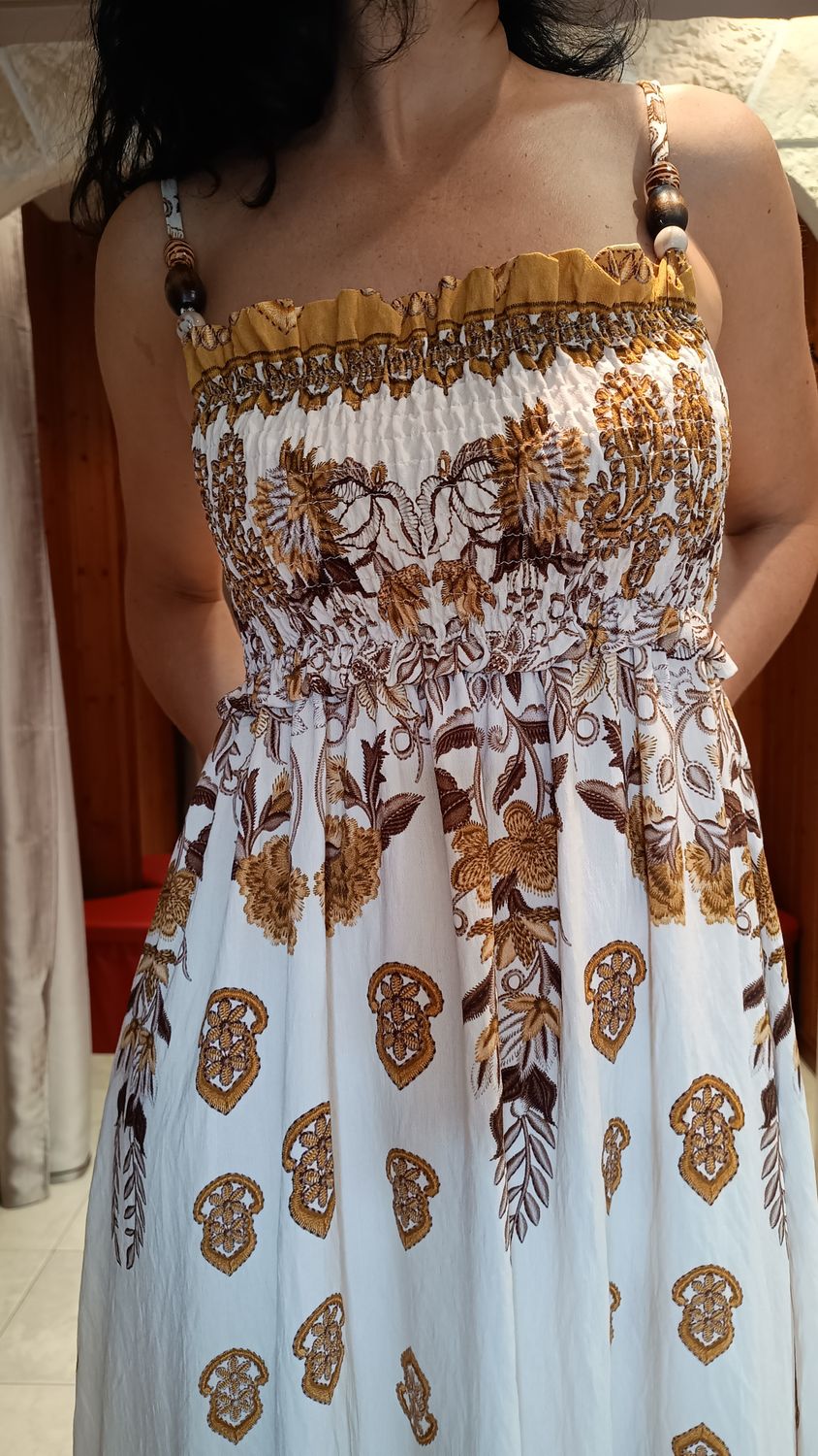 Robe longue bretelles moutarde 