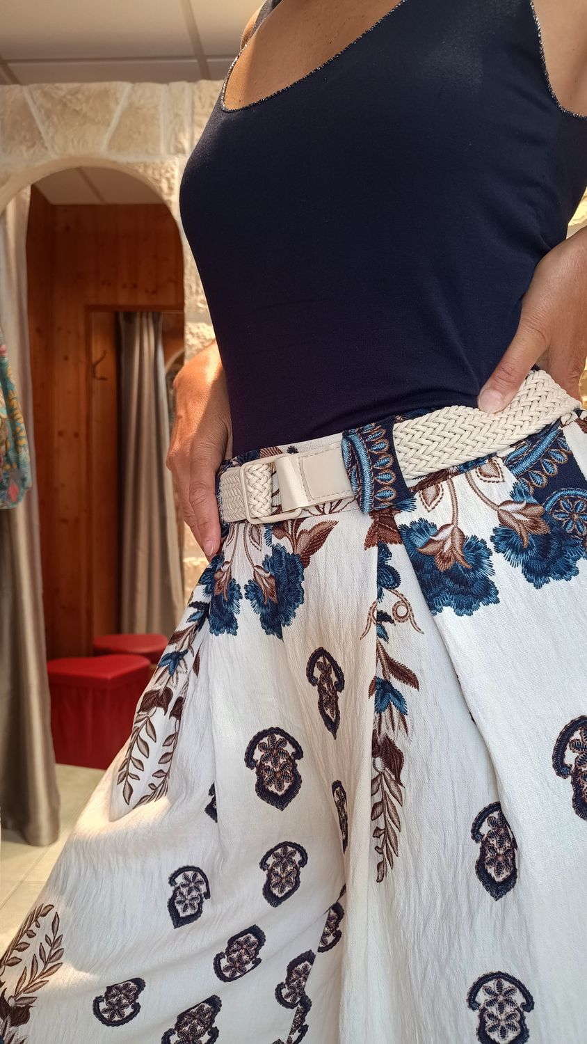 Pantalon large imprimé bleu marine 