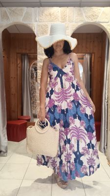 Robe bretelles Palm bleu 