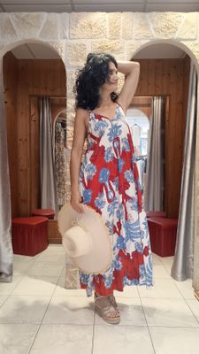 Robe bretelles Palm rouge 