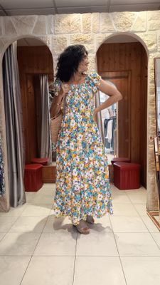 Robe longue Fleurie jaune 