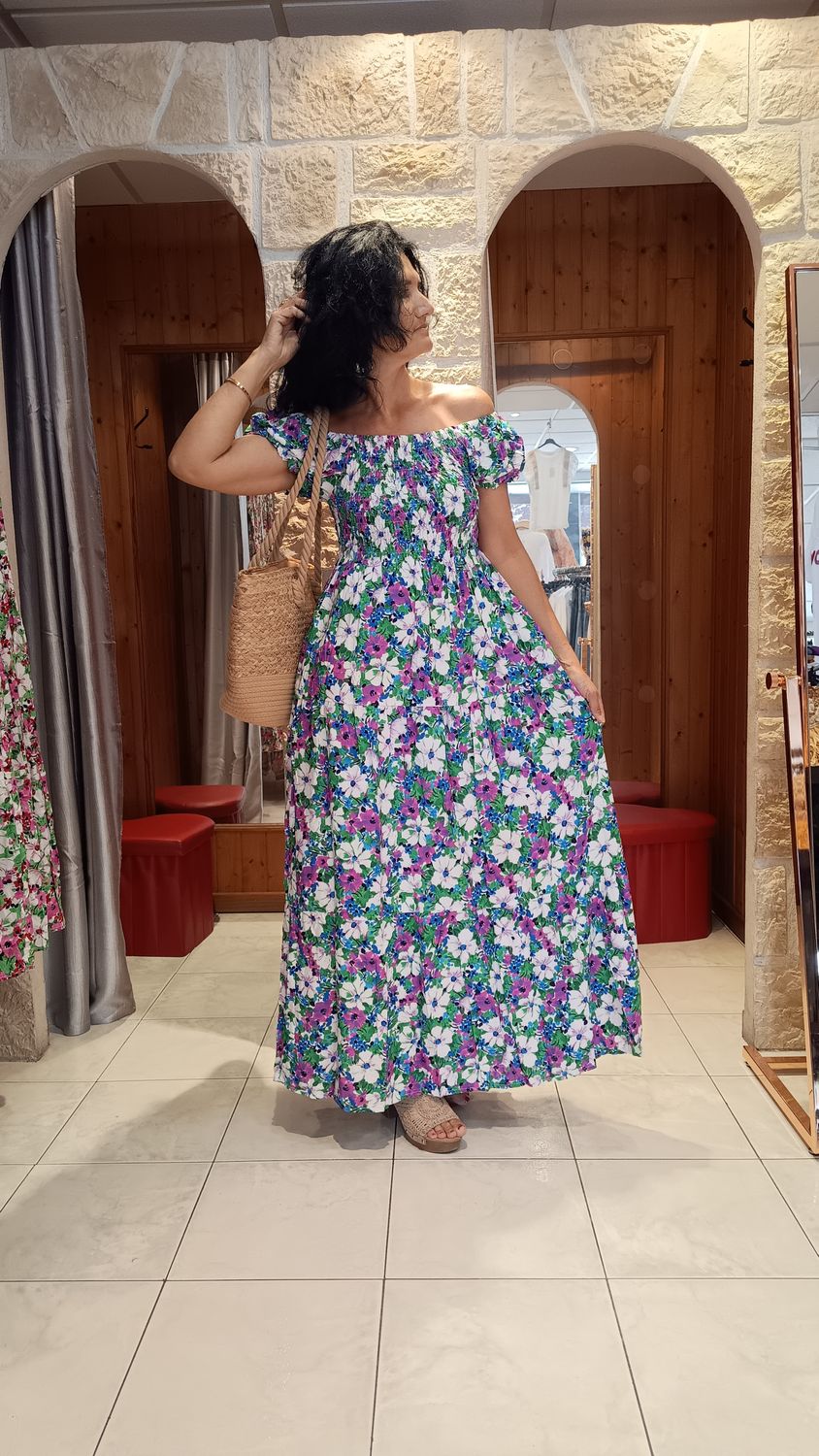 Robe longue Fleurie vert