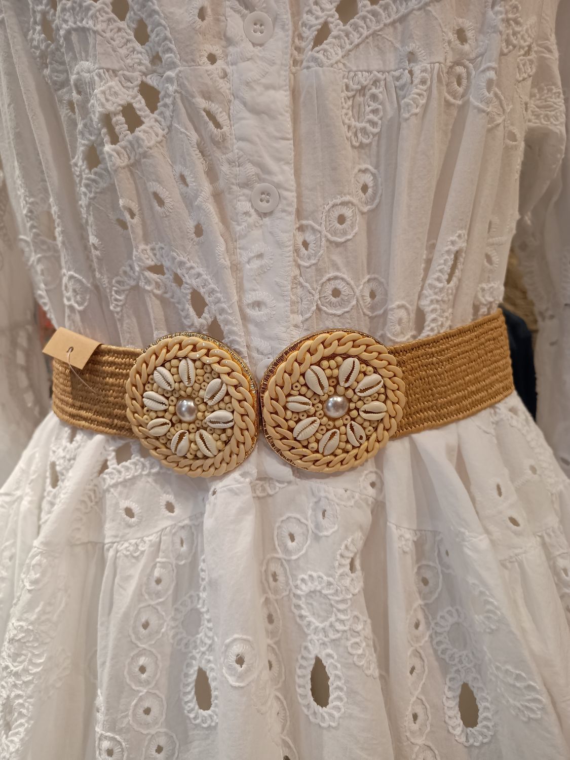 Ceinture raphia double boucle perle sable 