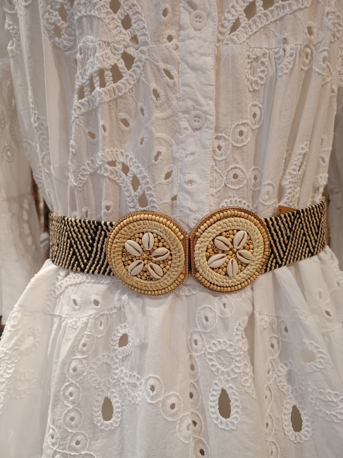Ceinture raphia double boucle perle bicolore 
